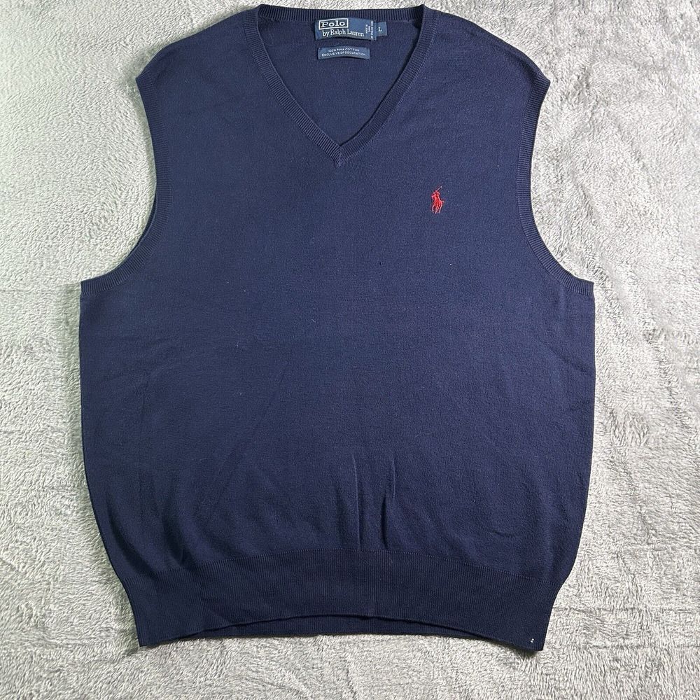 Polo Ralph Lauren Sweater Vest Men Large‎ Blue Soft Touch Pima Cotton Red Pony